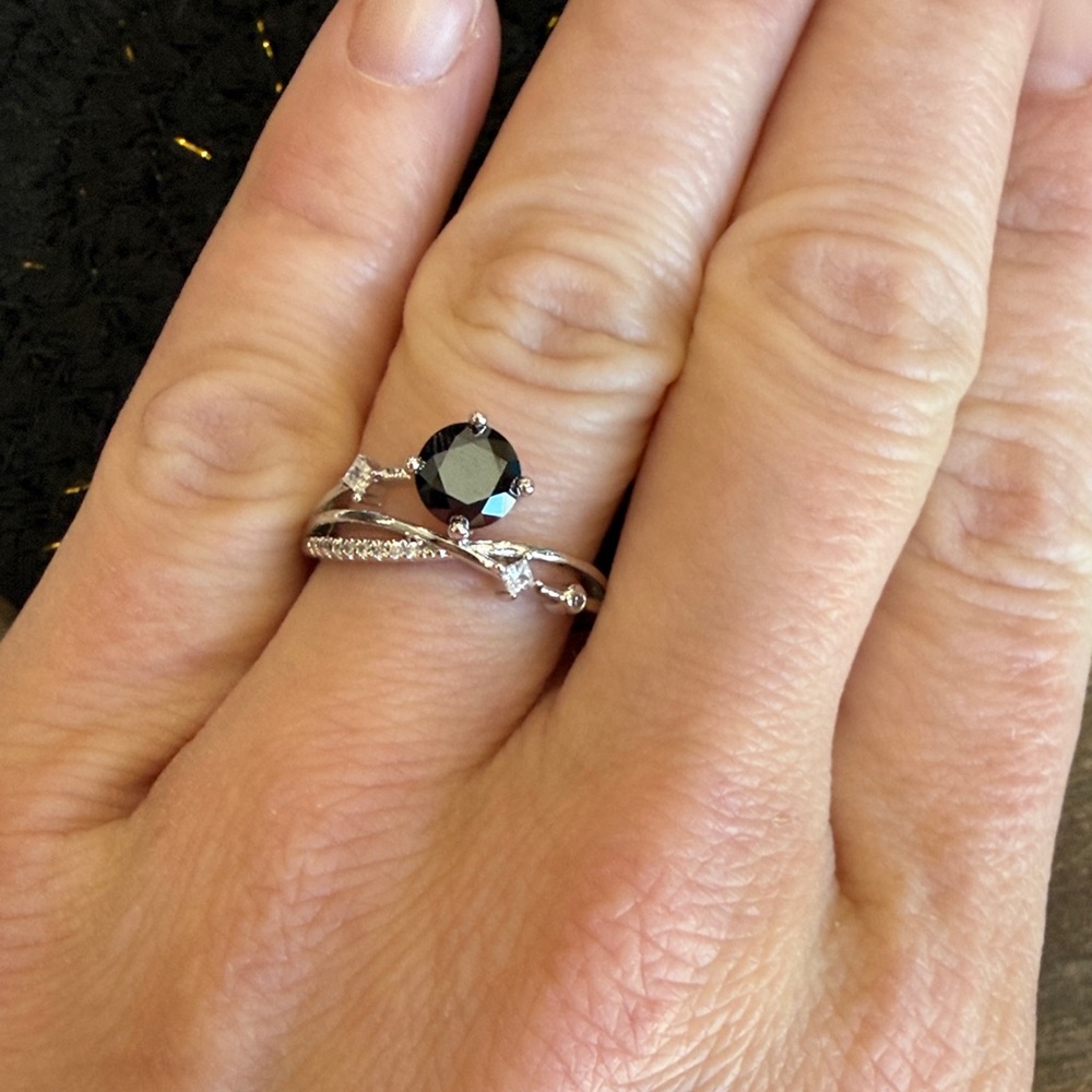 Sophisticated Black Moissanite Gemstone Silver Ring
